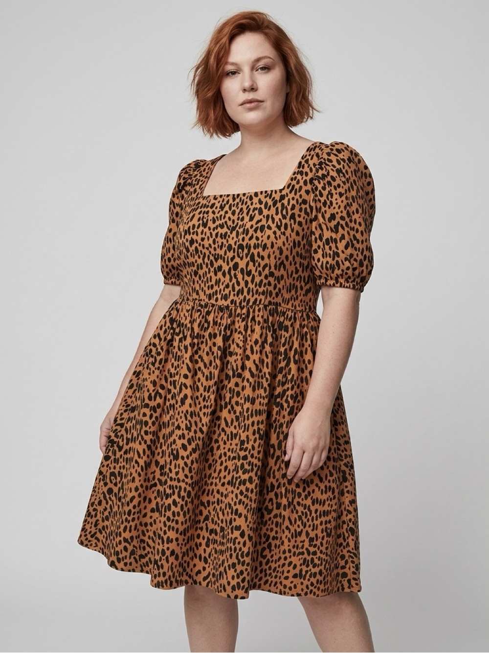 torrid by Betsy Johnson Tan & Black Leopard-Print Square Neck Midi Dress